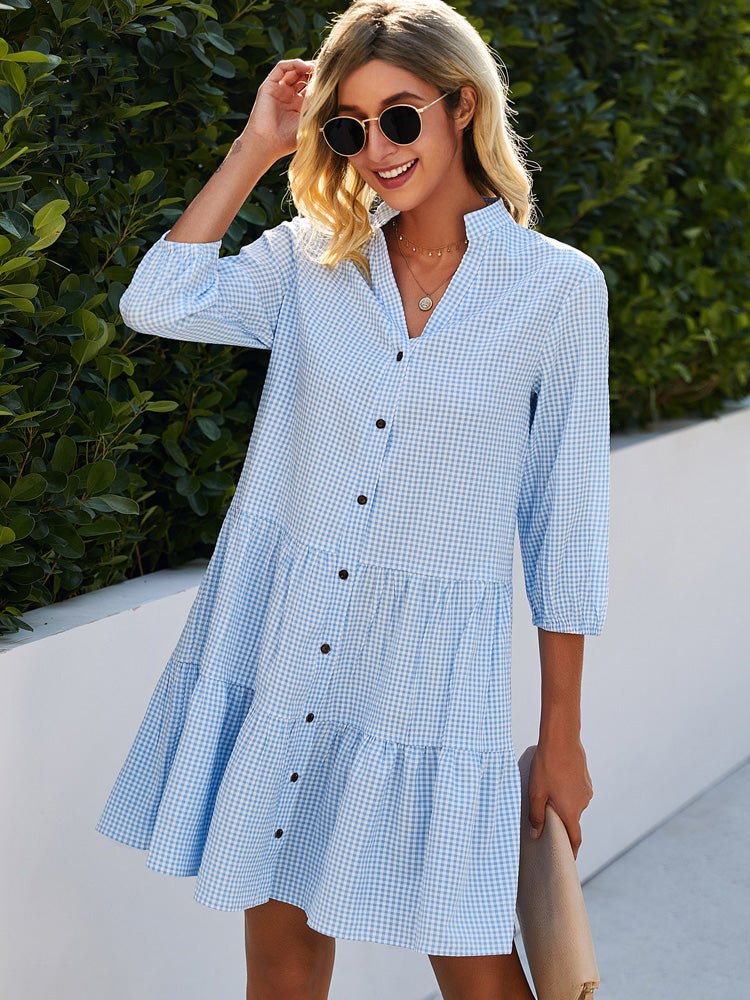 Islyn - Casual Long Sleeve Plaid Dress