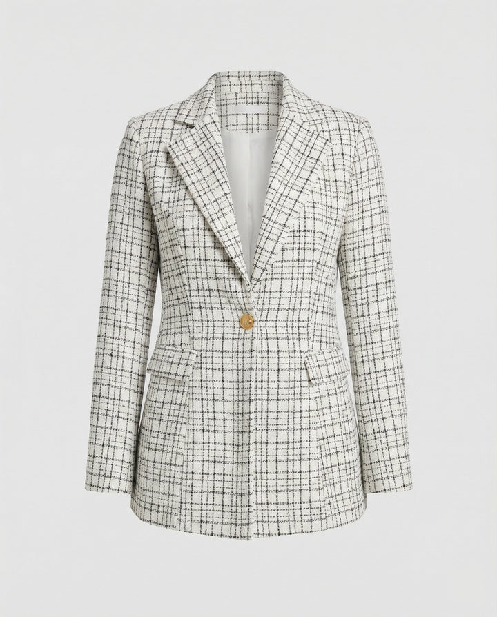 Women's Houndstooth Tailored Blazer Single Button