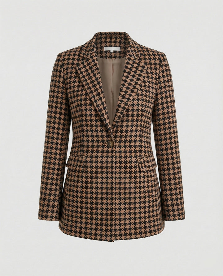 Women's Houndstooth Tailored Blazer Single Button