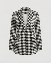 Women's Houndstooth Tailored Blazer Single Button