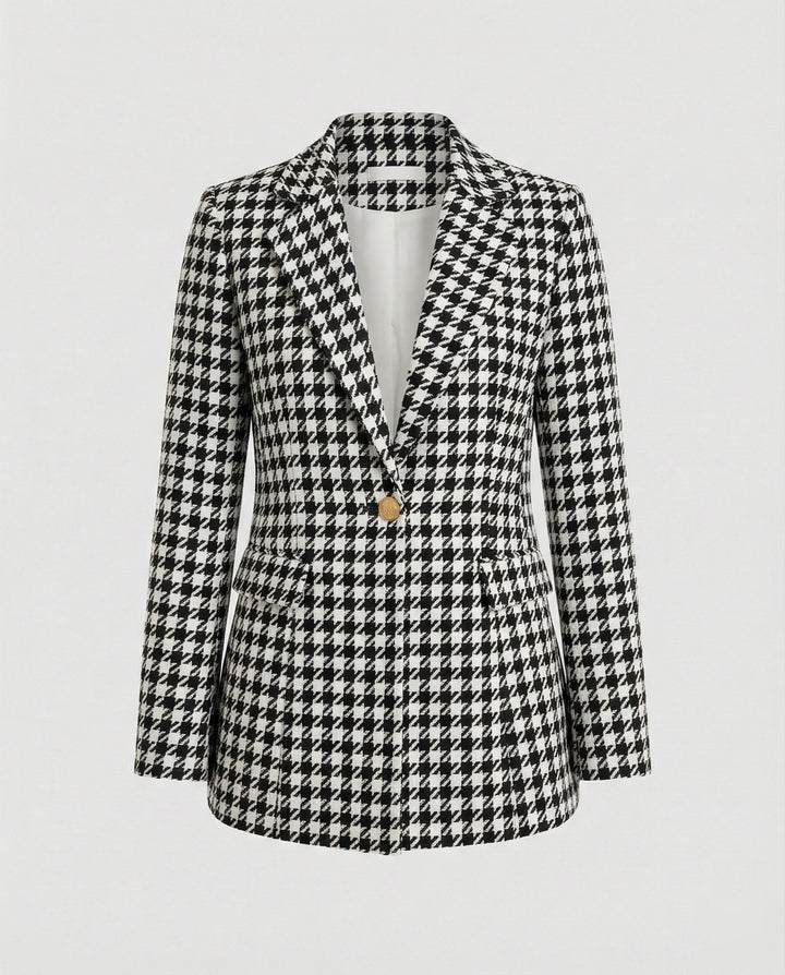 Women's Houndstooth Tailored Blazer Single Button