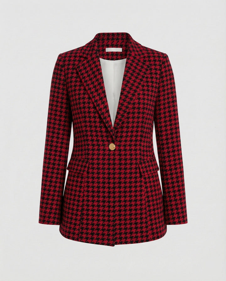 Women's Houndstooth Tailored Blazer Single Button