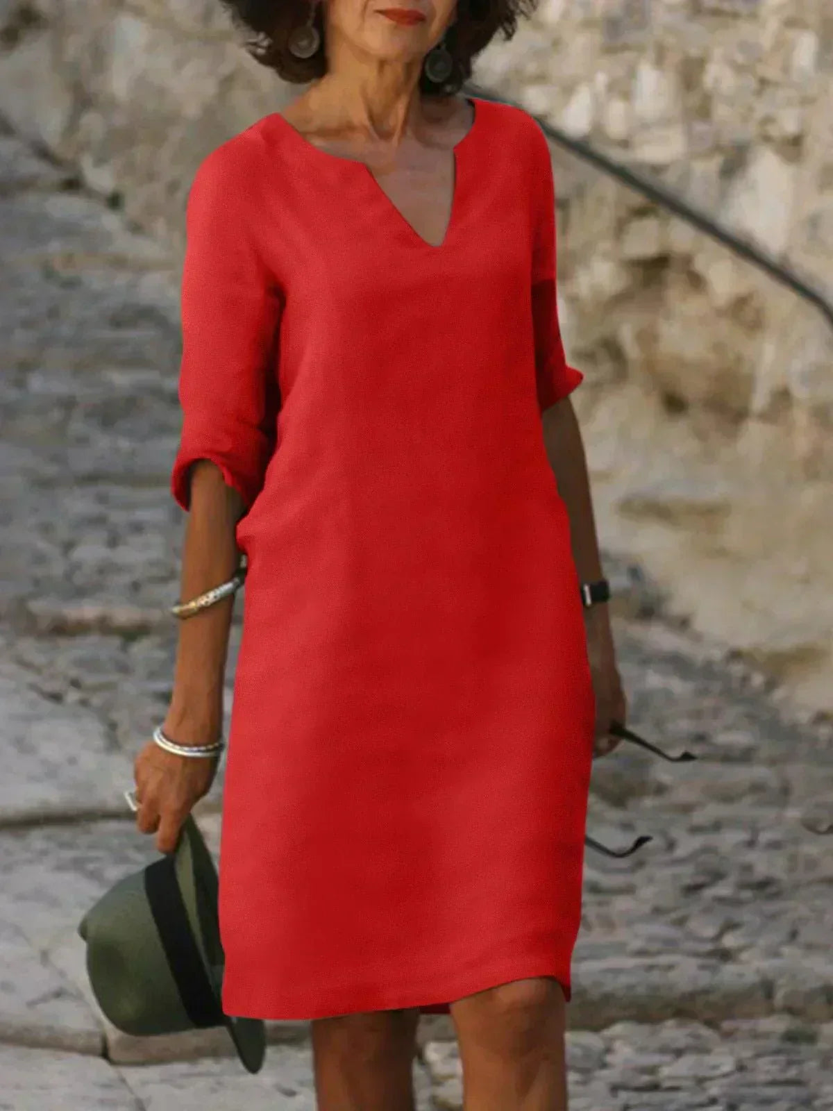 Faelina - Casual V-Neck Half Sleeve Mini Dress