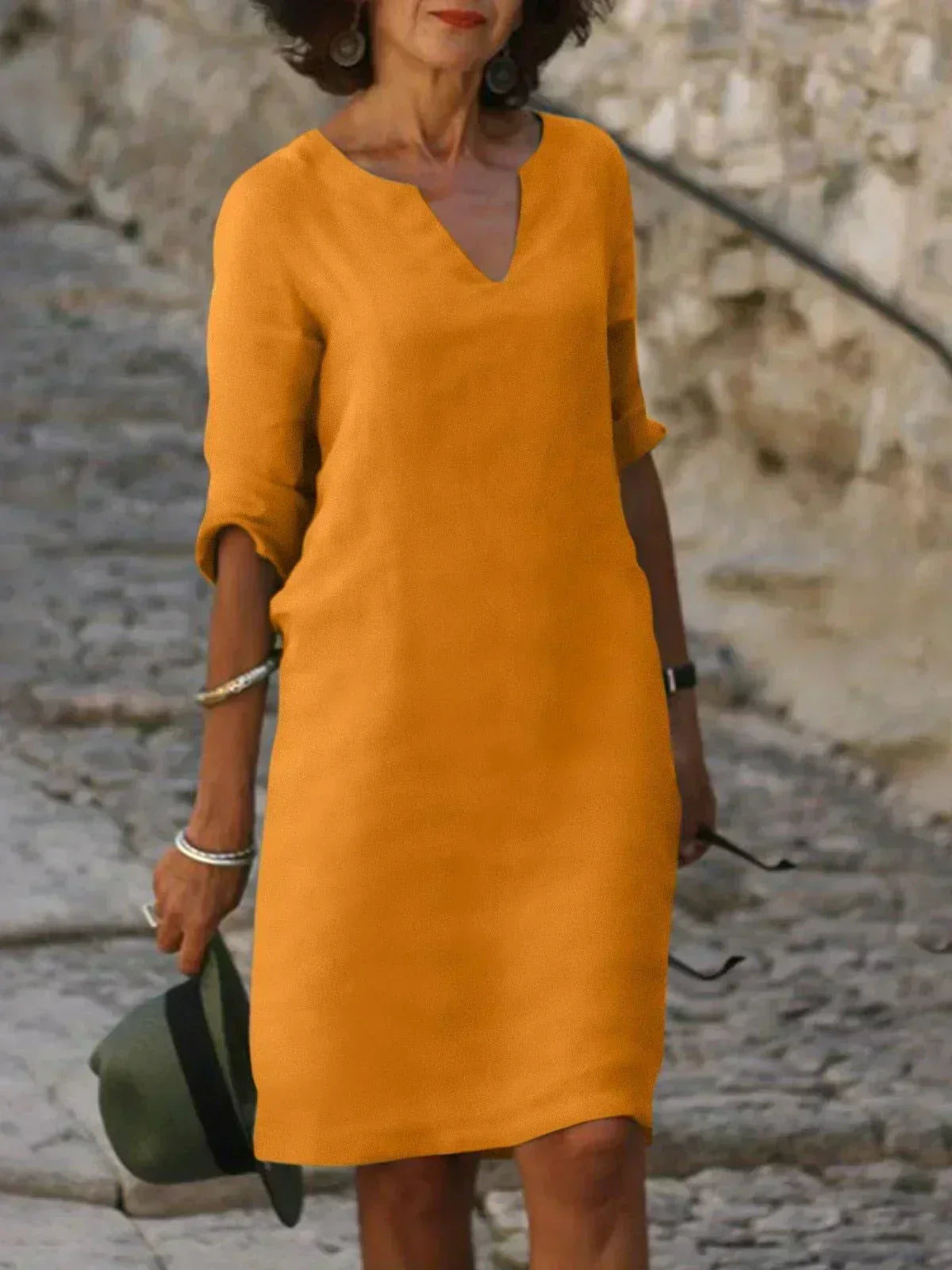 Faelina - Casual V-Neck Half Sleeve Mini Dress