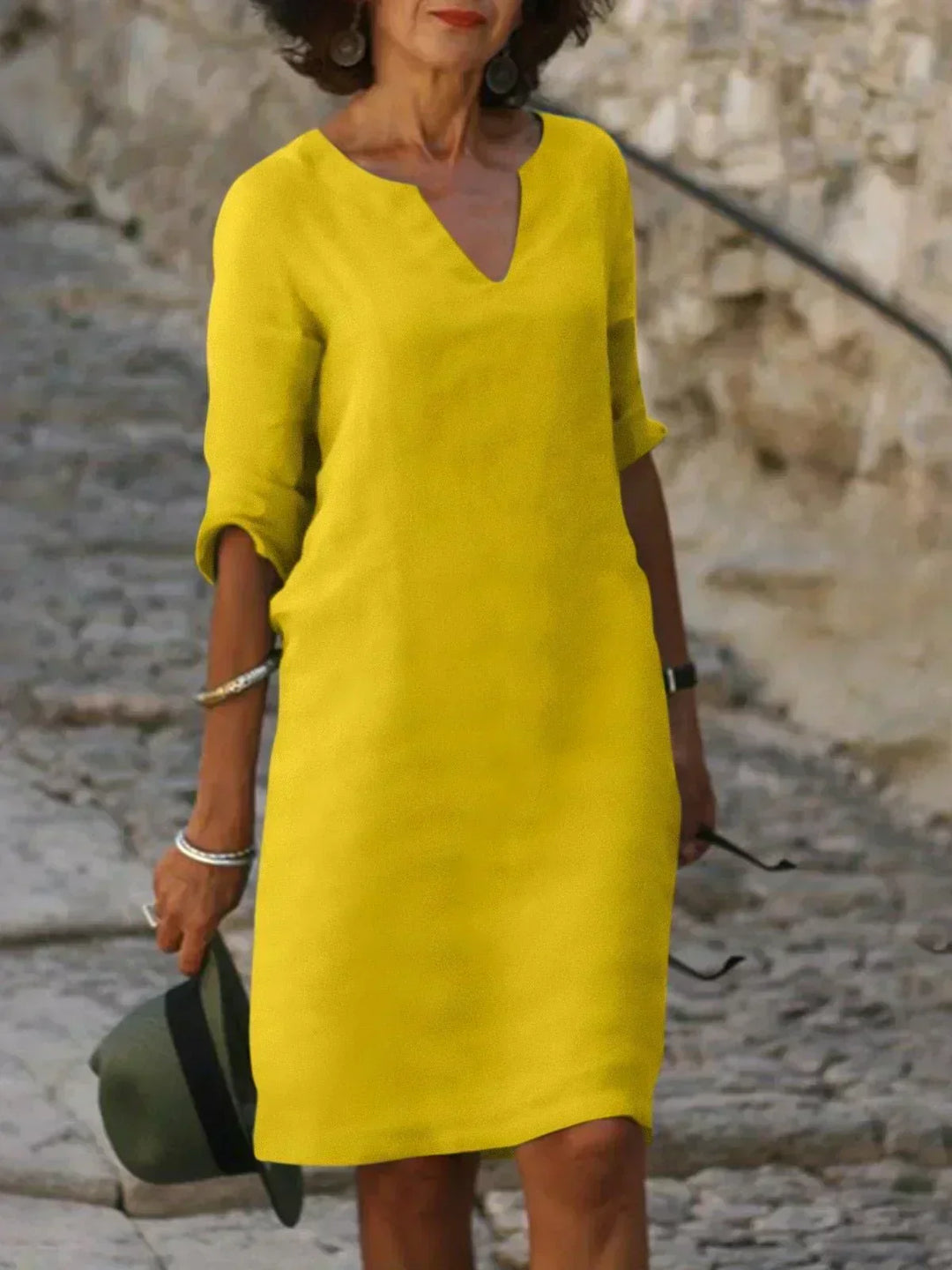 Faelina - Casual V-Neck Half Sleeve Mini Dress