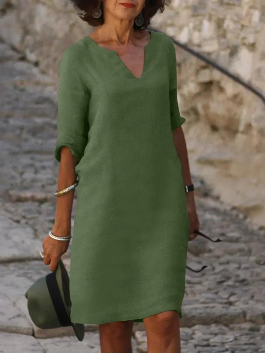 Faelina - Casual V-Neck Half Sleeve Mini Dress