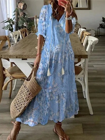 Orlith - Vintage Bohemian V-Neck Casual Dress