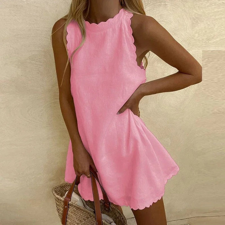 Evelyn - Casual Solid Color Ruffle Trim Mini Dress