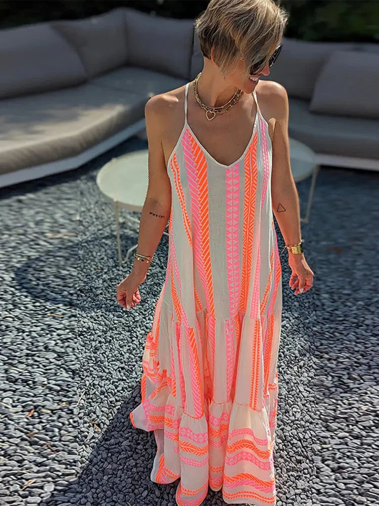 Grecian Neck Tie Belt Dress